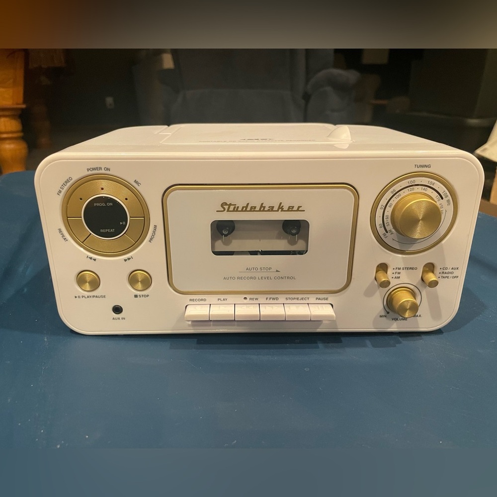 White and Gold Retro Cassette Stereo Receiver
